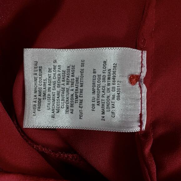 Maeve Anthropologie Tomato Red Long Sleeve 3 Button Top Shirt Blouse Medium Work - Picture 7 of 10